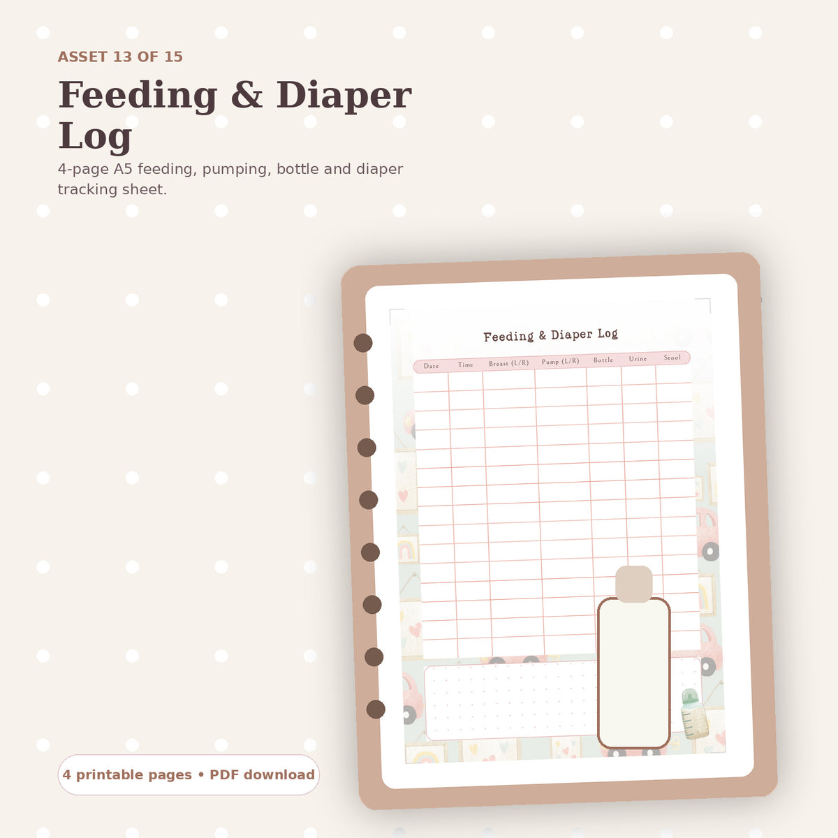 Feeding and Diaper Log mockup