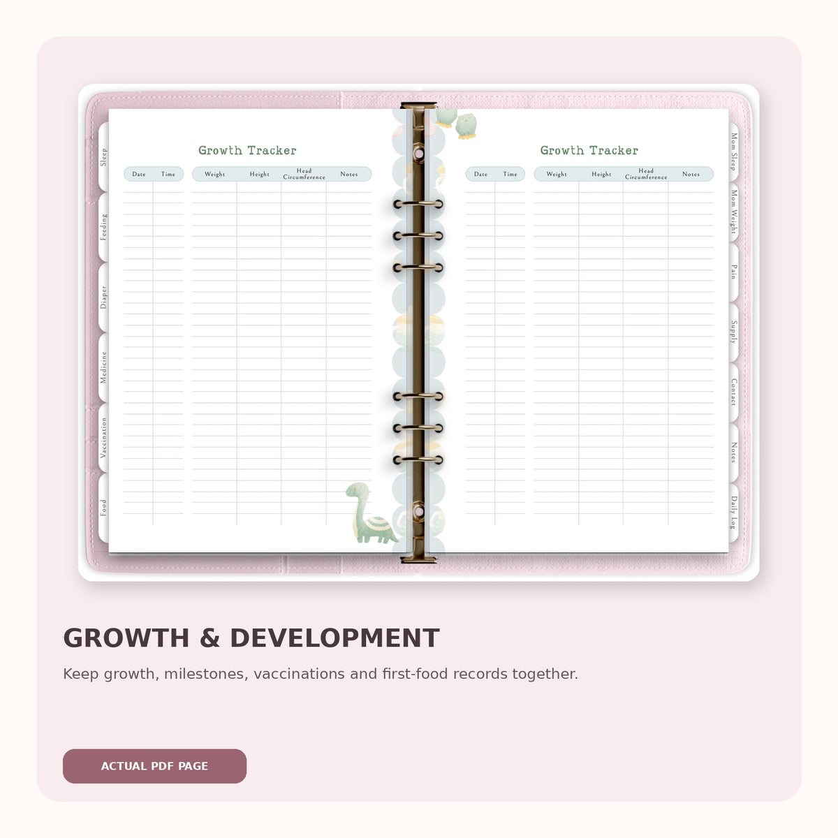 Actual growth tracker page from the Newborn Planner