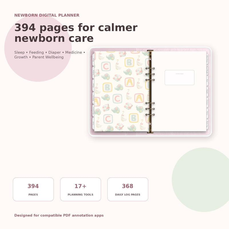 Newborn Planner with 394 pages for sleep feeding diaper medicine growth and parent wellbeing
