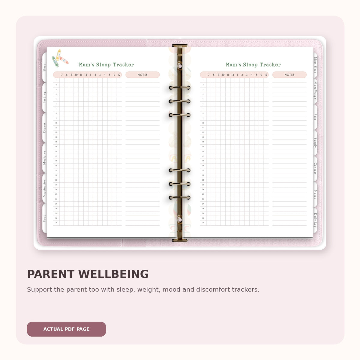 Actual parent sleep tracker page from the Newborn Planner