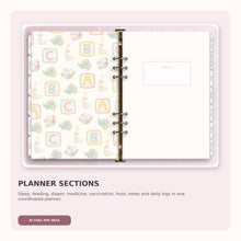 Actual Newborn Planner PDF page showing planner section tabs
