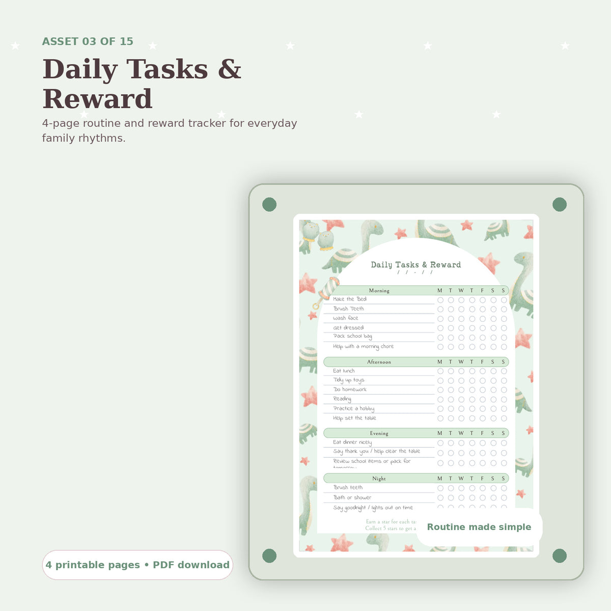 Daily Tasks and Reward printable mockup