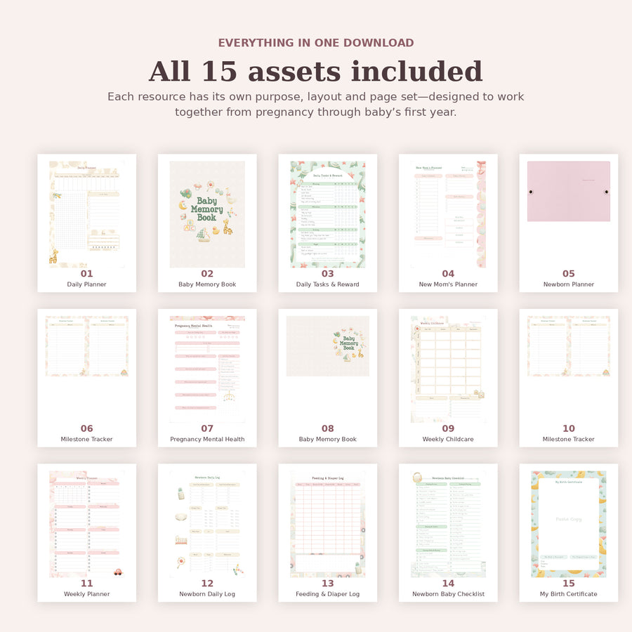 All 15 printable assets included in the Nursery Bundle
