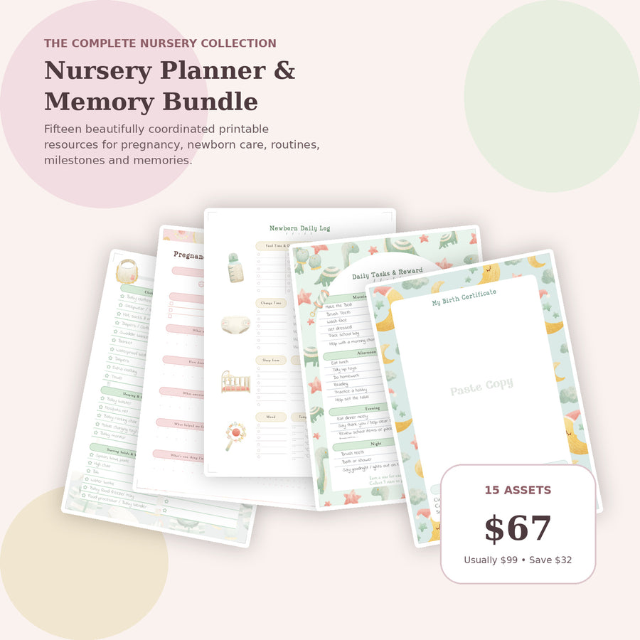 Nursery Planner and Memory Bundle with 15 printable assets