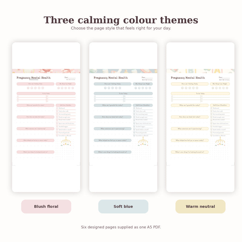 Three colour themes included in the Pregnancy Mental Health planner