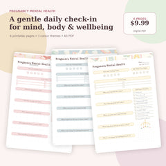 Pregnancy Mental Health daily reflection planner with six pages in three calming colour themes